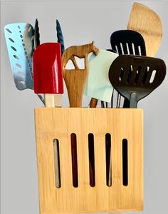 Soporte para utensilios de cocina de bambú rústico organizador desmontable para encimera-utensilio de cocina Caddy 2 compartimentos - Product Image 5