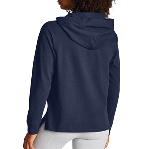 Top Trending <b>Women's</b> Hooded Casual Wear 100% Cotton Solid <b>Blue</b> Loose Fit Drop Shoulder-Customizable Design Breathable Front - Product Image 5