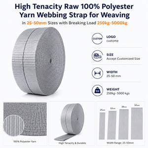 PROVINA High Tenacity Raw <b>100</b>% <b>Polyester</b> Texturized Slub <b>Yarn</b> Ring Spun Webbing Strap 25-50mm Breaking Load 250kg-5000kg - Product Image 3