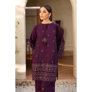 Ensemble chemise et pantalon BATIK-2PC BIC-202 à manches trois-quarts, respirant, en tissu lawn, brodé de sequins, pour femmes - Product Image 6