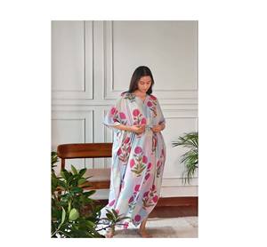 Caftán de Algodón con Estampado Floral, Vestido Maxi Indio, Ropa de Dormir Hecha a Mano, Vestido Maxi para Mujer, Regalo para Ella - Product Image 1