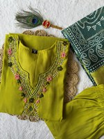 Ensemble Kurti Dupatta en Georgette brodé pour femmes, vêtements indiens prêts à porter pour les fêtes de mariage, vente chaude
