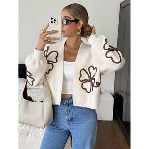 Women's Casual Floral Print Knitted Puff Sleeve Long Sleeve <b>Cardigan</b> with <b>Buttons</b> - Product Image 5