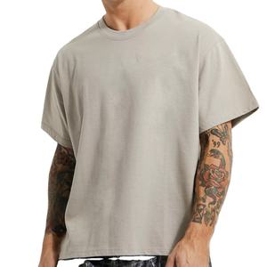 T-shirt surdimensionné à col montant pour hommes 100% coton biologique épaule tombante Boxy Fit T-shirt uni vierge pour décontracté - Product Image 1
