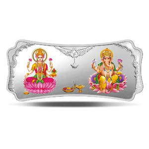 MMTC-PAMP India Pvt. Barre d'argent stylisée Lakshmi Ganesha de 50 g, pureté 999,9 %, objet de collection culturel, bijou. - Product Image 1