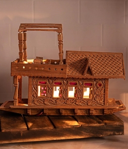 Bateau de maison du Cachemire sculpté en bois de noyer avec lumières 18 pouces décoration de la maison décor de ferme parfait pour les cadeaux - Product Image 5