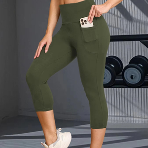 Pantalones Capri de cintura alta para mujer, Material transpirable, Control de barriga, sin bolsillos transparentes para entrenamiento, mallas atléticas para gimnasio - Product Image 1
