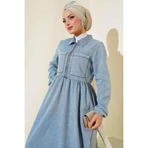 Robe en jean à double poche et fermeture éclair Denim Blue - Product Image 3