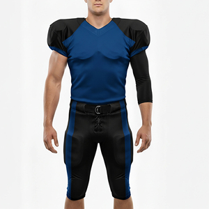 Conjunto de Uniforme de Fútbol Americano Azul y Negro para Hombre, Cuello en V, Manga Tres Cuartos, Ropa Deportiva de Poliéster que Absorbe la Humedad - Product Image 1
