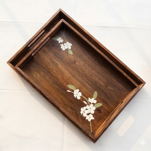 Bandeja de Servir Cuadrada de Madera Sólida Natural, Hecha a Mano, Ecológica, Duradera, Pintada a Mano, Decorativa para Mesa de Centro, Desayuno, Té - Product Image 3