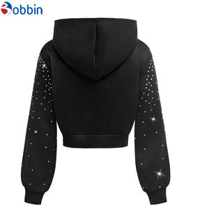 Hot Sale <b>Rhinestone</b> Hoodie for Women <b>Crop</b> <b>Top</b> Hoodies Customized Quality Cotton Fleece Zip up Hoodie Cropped Bling Stone - Product Image 6