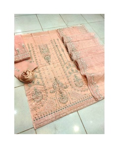 2023 señoras pura Organza seda Salwar Kameez traje viscosa algodón pakistaní indio bordado secuencia trabajo Venta caliente para - Product Image 6