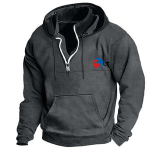 Sudaderas con capucha personalizadas para hombre, de manga larga, para invierno, con media cremallera, bordadas, holgadas, 100% algodón, con bolsillo - Product Image 6