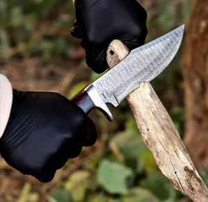 Couteaux de chasse en acier Damas en gros, couteaux à lame fixe pour le camping et le bushcraft avec étui en cuir fin, couteaux en acier personnalisés - Product Image 2