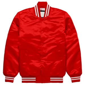 Letterman Baseball Varsity Bomber Vintage College Boys Red Satin Jackets with 100% Inside Quilt Lining