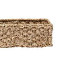 Panier de rangement rectangulaire vintage rustique en jonc de mer avec poignées, écologique, couleur et taille personnalisables, pour la maison et le bureau