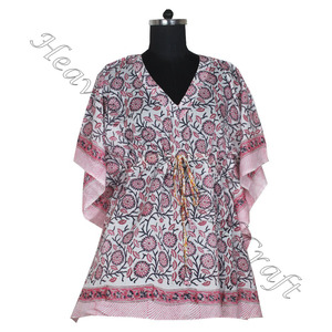 Kaftan de algodón con estampado de bloque manual, caftán indio hecho a mano KFCS102 Abaya Kaftan, caftán árabe Jalabiya Dubai, estampado de bloque de mano a la moda - Product Image 1