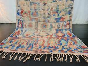 Beau tapis vintage marocain authentique fait à la main tapis tribal berbère rouge et bleu délavé tapis bohème en coton et laine - Product Image 5