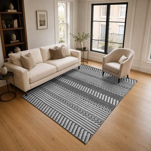 <b>RUGS</b> DEPOT LXDP-0947 Wholesale <b>Charcoal</b> <b>Grey</b> Modern Vintage Digital Printed Machine Washable Chenille Area <b>Rug</b> Non Slip - Product Image 2