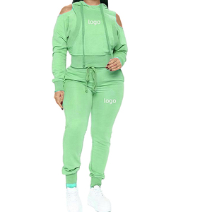 Conjunto Deportivo para Mujer, Personalizable, Cómodo, de Alta Calidad, Pantalones Deportivos y Top Corto con Capucha, 2 Piezas, Hombros Descubiertos - Product Image 6