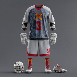 Uniforme de Lacrosse de Alta Calidad, Personalizado por Sublimación, Conjunto de Camiseta y Pantalones Cortos de Entrenamiento de Lacrosse, 100% Poliéster, Traje de Lacrosse Estampado - Product Image 3