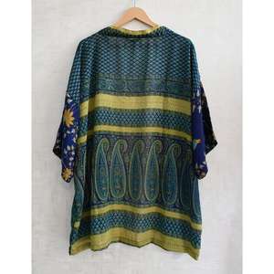 Short Silk Breathable Plus Size Knee Length Patchwork <b>Kimono</b> Robe Handmade Indian Printed Boho Lounge <b>Kimono</b> for <b>Women</b> Nightwear - Product Image 4