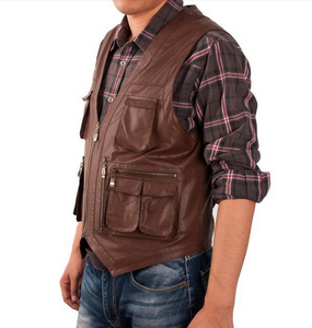 Chaleco Formal de Cuero Genuino para Hombre, Impermeable y Reversible, Ropa de Abrigo de Invierno sin Mangas con Cierre de Cremallera - Product Image 2