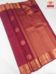 Saree Sutra Kanjeevaram Asli |   Saree Sutra Mulberry Murni Tenun Tangan dengan Zari Emas Asli untuk Pernikahan dan Pengantin
