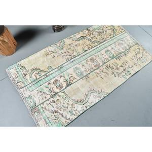 พรมปูพื้นขนแกะสไตล์ตุรกีวินเทจ29 'x 51' ดีไซน์ปะต่อสีเขียวและสีเบจผ้าถักแบนสำหรับตกแต่งห้องนั่งเล่นสำหรับวัยรุ่น - Product Image 2