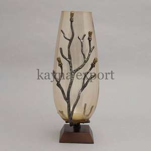 Luxury Handmade Glass Vase With Gold Metal Long Leaf Design For Wedding Tabletop Decor And Flower Arrangement Elegant Metal Vase - Product Image 2