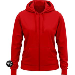 Delta Sweat à capuche pour femme 100% coton polaire coupe ajustée Sweat-shirt rouge fermeture éclair complète tissu tricoté lourd vêtements d'hiver Logo avant - Product Image 5