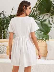 Nouvelle mode d'été plissée écologique grande taille dames robe élégante à manches courtes Maxi robe pour les fêtes tenue décontracté en gros - Product Image 6