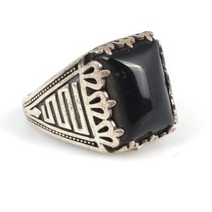 Bague pour homme en argent sterling 925 avec pierre d'onyx naturelle, motif géométrique rectangulaire, style hip-hop, à porter tous les jours, bijoux fins - Product Image 2