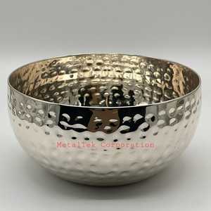 Plateado Níquel Martillado Artesanal Fiesta Redondo Metal Decorativo Fruta y Chocolate Cuenco de regalo Utensilios de cocina multiusos Ensaladeras - Product Image 5