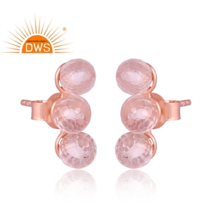ต่างหูอัญมณีควอตซ์ธรรมชาติชุบทองโรสเตอร์ลิง925เงินสเตอริ่งแบบปรับแต่งได้ - Product Image 2
