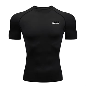 Chemise de compression de fitness à séchage rapide pour homme Saleh Enterprises, manches courtes, extensible, polyester et élasthanne, ajustée, unie - Product Image 1
