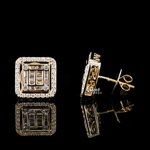 Boucles d'oreilles clous uniques de forme carrée, fabriquées en argent sterling 925, serties de diamants de laboratoire VVS de 2 carats, plaquées rhodium, style hip-hop - Product Image 2