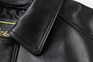 Blouson aviateur en cuir de luxe, cuir véritable, style américain, coupe large pour homme - Product Image 5