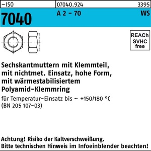 Tuerca de Seguridad ISO 7040 M6 con Anillo Marrón Grado A2-70 Paquete de 100 Piezas - Product Image 1