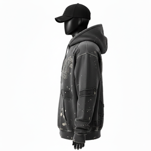 Sweat à capuche en molleton de coton lourd de qualité supérieure pour homme, 380 GSM, lavé, charbon de bois, toucher doux, logo brodé personnalisé, sweat à capuche basique - Product Image 3