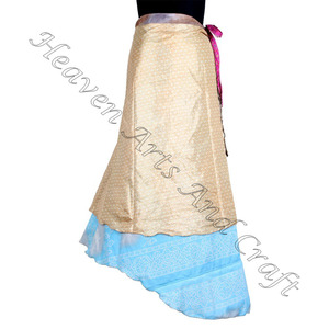 Nouveau Vintage soie robe magique Wrap licou Sarong jupe portefeuille 50 "taille 38" Long Sari longues jupes portefeuille à la main Vintage réversible - Product Image 5