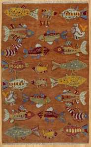 Handmade Modern Fish Rug High Antique Traditional Persian Design Terracotta Nautical Carpet Wool Cotton for Area Rugs Sets - Product Image 6