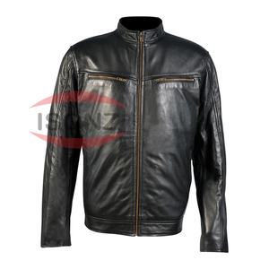 Veste en cuir d'agneau marron vieilli style denim avec poche avant et doublure chaude par ISONZ - Product Image 5