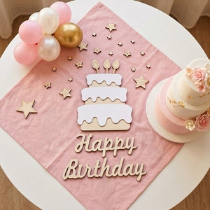 Ensemble d'ornements en bois naturel sur le thème des anniversaires, artisanat fait main, formes <span class=keywords><strong>de</strong></span> gâteau et d'étoile pour séance photo d'anniversaire - Product Image 1