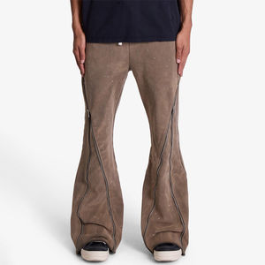 กางเกงวอร์มขาบานทรงแฟชั่นสตรีทสไตล์สำหรับผู้ชาย ผ้าเฟรนช์เทอร์รี่เนื้อหนา ซันเฟดวอช ทรงแบ็กกี้ ซิปข้าง รับทำโลโก้ OEM - Product Image 1