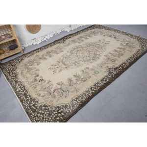 Alfombra ecológica de lana Vintage, diseño de retales beige y marrón, hecha a mano, pila mediana, área grande, rectángulo de 5,8x9,7 pies para el suelo del hogar - Product Image 2