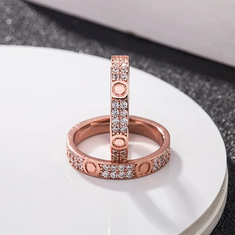 Anel de prata esterlina S925 amor para homens e mulheres anel de diamante com rosca de diamante ligeiramente cravejado