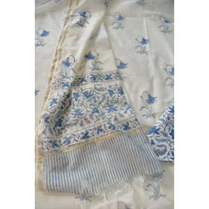 Elegante Vestido Indio Blue Lily para Mujer - Material de Seda Sin Coser para Salwar Kameez, Conjunto de Traje Chanderi con Estampado a Mano - Product Image 2