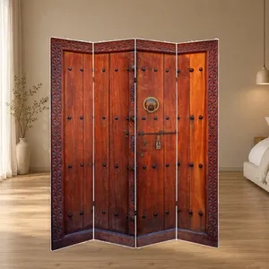 Mampara Plegable de Lona de Doble Cara con Diseño de Puerta de Madera - Product Image 2