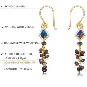 925 boucles d'oreilles en argent Sterling naturel opale noire perlée grappe à la mode pierre de naissance pour les femmes cadeau de mariage pour mère soeur - Product Image 4